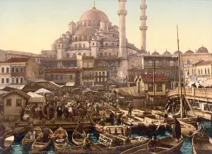 Cami: Yeni Cami mosque and Eminonu bazaar, Constantinople, Turkey