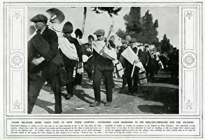 Untrained: Young Belgians marching to dig shelter-trenches