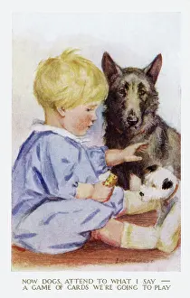 Chums: Young boy with pet dogs