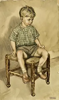 Knees: A young boy sitting on a stool