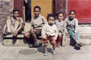 Five young children on a Manchester pavement - Hulme 1965