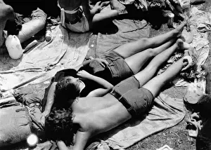 Young couple sleeps at their campsite at ?