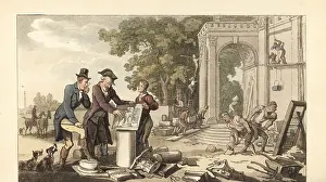 Calligraphic: Young English gentleman constructing a stately home