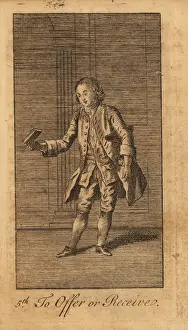 Panelled: Young gentleman graciously offering/receiving