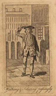 Doff: Young gentleman walking and saluting passerby