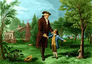 Colorization: Young George Washington and Cherry Tree, 1738