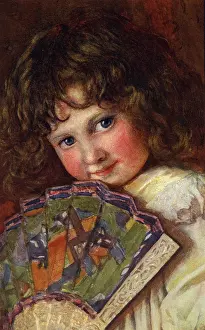 Blushing: Young girl with fan