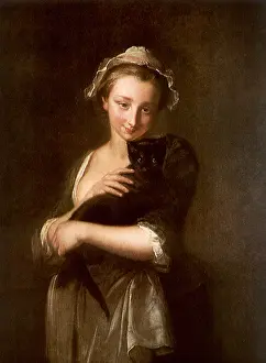 Mercier: Young Girl holding a Cat