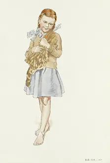 Bows: Young girl holding pet cat