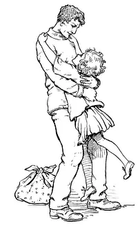 Hugs: A young girl hugging a man