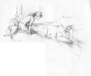 Sprite: A young girl watching a sprite bathing in a stream