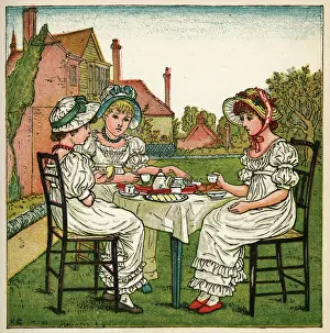Polite: Three young girls having a tea party