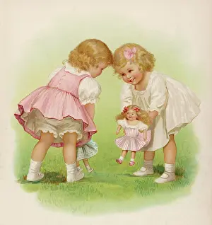 Introduce: Two young girls introduce their dolls to each other