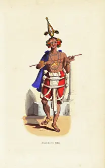 Anklets: Young Indian dancer in bird headdress, cape