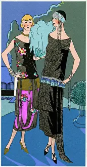 Sleeveless: Two young ladies in evening dresses by Redfern