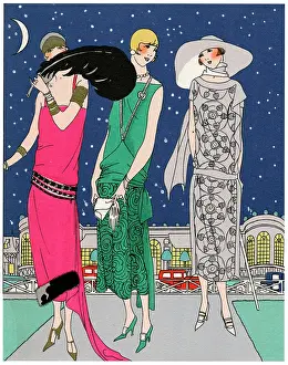 Diamante: Three young ladies in evening outfits by Worth