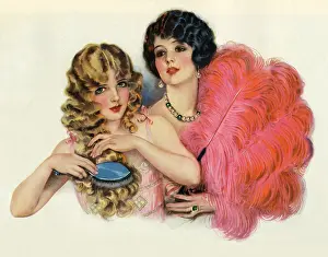 Boas: Two young ladies with feather boas