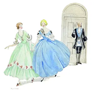 Footman: Two young ladies and footman