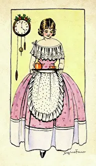 Doig: Young lady carrying tea on a tray