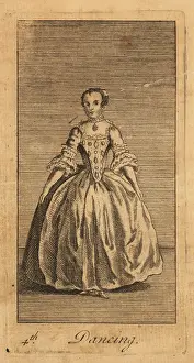 Comportment: Young lady dancing in a room, 18th century