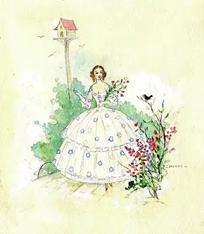 Dovecote: Young lady in a garden