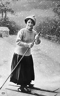 Flakes: Young lady on ski