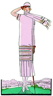 Multicoloured: Young lady in three-piece outfit by Bernard