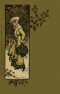 Basketful: Young lady in a winter scene