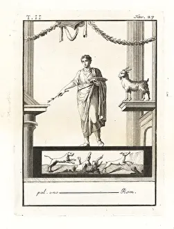 Ercolano: Young man with branch and basket in a Temple of Bacchus