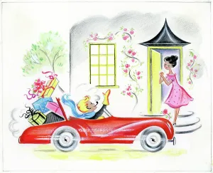 Kris: Young man in a motor car laden with presents