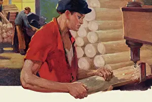 Vehicmotor: Young Man running Wood in Mill