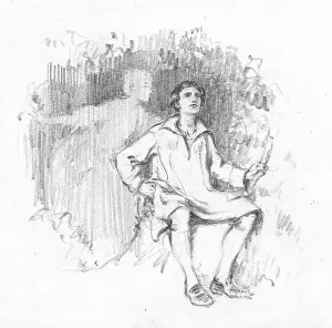 Ghosts: A young man sitting down, with a ghostly figure