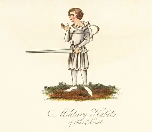 14th Century: Young man in tunic and hose with sword, 14th century