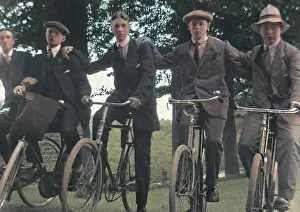 Pals: Five young men on their bicycles