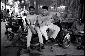 Bazaar: Young men with scooter outside Bazaar, Cairo, Egypt