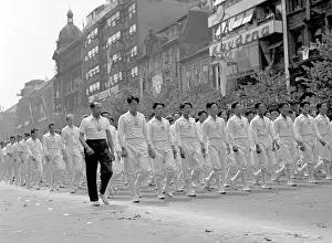 Conceived: Young men walking on Wencesls Square during Spartakiada