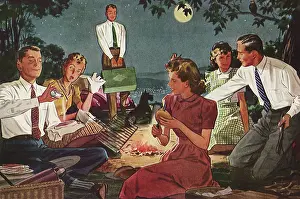 Campsite: Young Men and Women at a Campsite