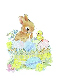 Matthes: Young Rabbit with Chick and Easter Eggs