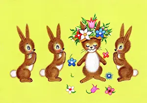 Adair: Four young rabbits with Easter bonnet