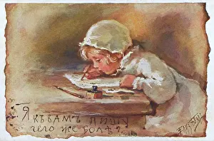 Blotting: Young Russian Girl writing