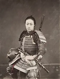 Samurai: Young samurai with armour and two swords, Japan