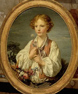 1756: Young shepherd holding a flower