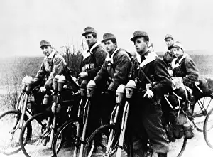 Cyclists: Young soldiers in uniform, 1945