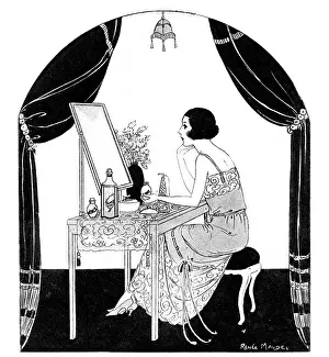 Beauty Parlour: Young stylish lady sitting at her dressing table