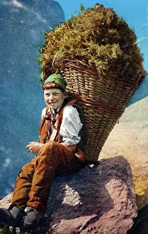 The Roseries Collection: Young Swiss boy - backpack filled with hay