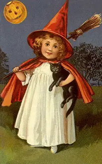 Haloween: Young Witch with Black Cat