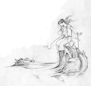 Serpents: A young woman chained and guarded by a dragon