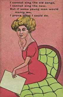 Longue: Young woman on a comic postcard