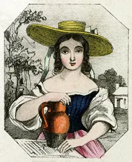 Neckline: Young woman with a jug
