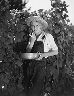 Picker: Young woman picking beans